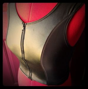 Black Catherine Coatney crop top with zipper.